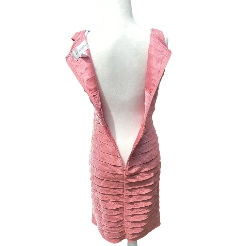 Victor Costa Tiered Ruffle Sheath Dress‎ Shimmer Pink Blush 4
